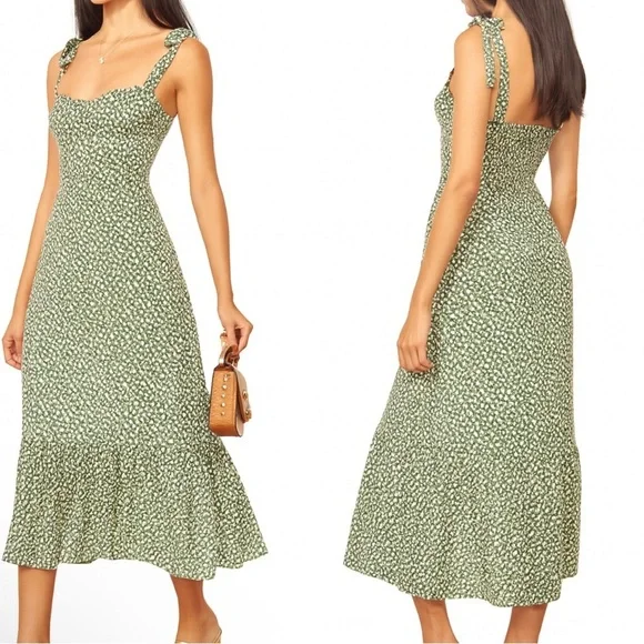 REFORMATION Nikita Midi Floral Green Dress 12 - Picture 13 of 13